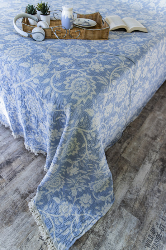 Yatak Örtüsü, Pike, 100 Pamuk, Çift Kişilik, Çiçek Mavi 277.78 TL + KDV