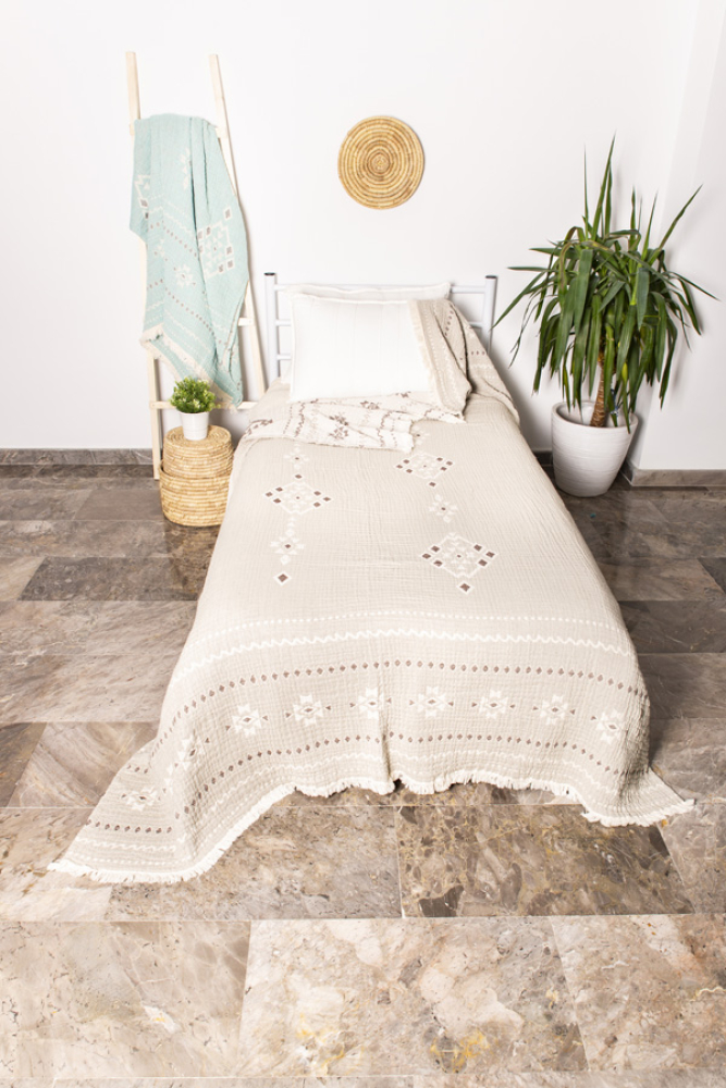 Yatak Örtüsü, Pike, 100 Pamuk, Tek kişilik, Kilim, Açık