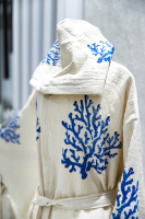 Kimono El Baskılı, %100 Pamuk, Mercan Mavi