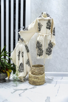 Kimono El Baskılı, %100 Pamuk, Mercan Siyah